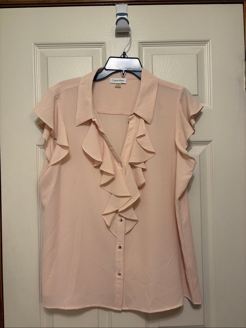 Calvin Klein Blush Ruffle Sleeve Button-Front Blouse